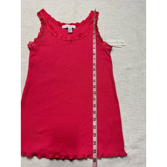 French Laundry Women’s Y2K Lace Trim Cami Pink Large Preppy 90’s Ribbed Layering - Picture 4 of 6